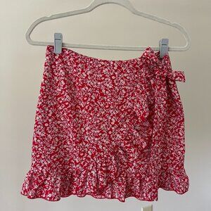 Red Floral Ruffle Wrap Skirt